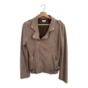 Pixley Faux Suede Moto Jacket – Taupe Brown, Size M